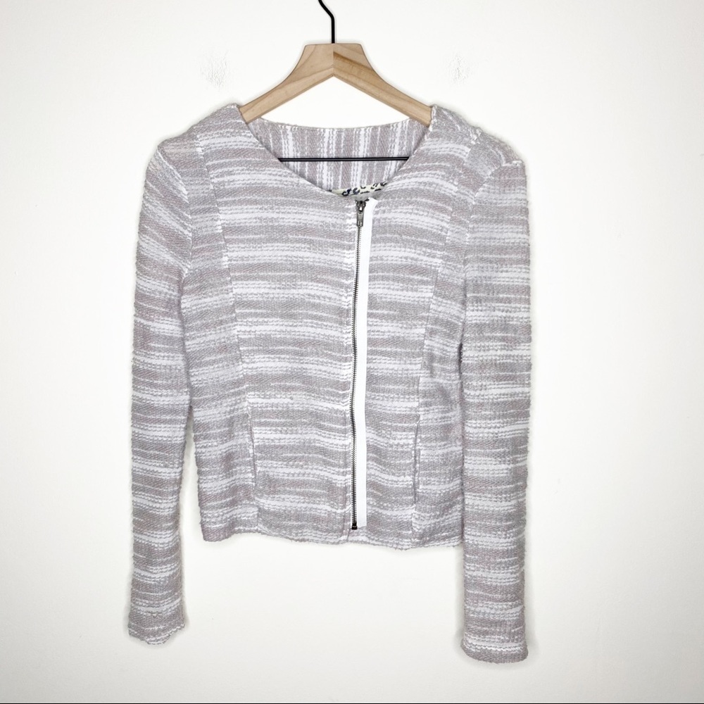 Anthropologie Dolan Light Gray Textured Asymmetrical Zip Up Casual Jacket